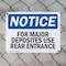 Signmission For Major Deposits Use Rear Entrance, 10 in W x Rectangle, Plastic OS-2PACK-NS-P-710-L-12855 - alternate 4